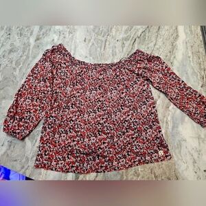Michael Michael Kors Floral Print Long Sleeve Top XL Pink Black Logo Accent